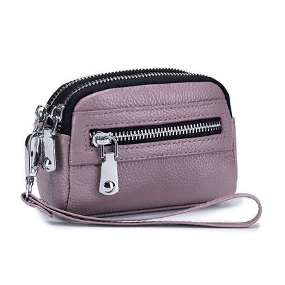 Genuine Leather Mini Wallet Double Zipper Coin Purse Cute Small Clutch Bag 1 PC