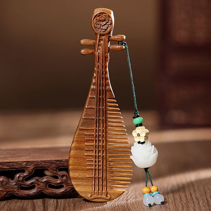Sandalwood Gufeng Pipa Comb Mirror Set Chinese Style Gift Box Wooden Comb Set