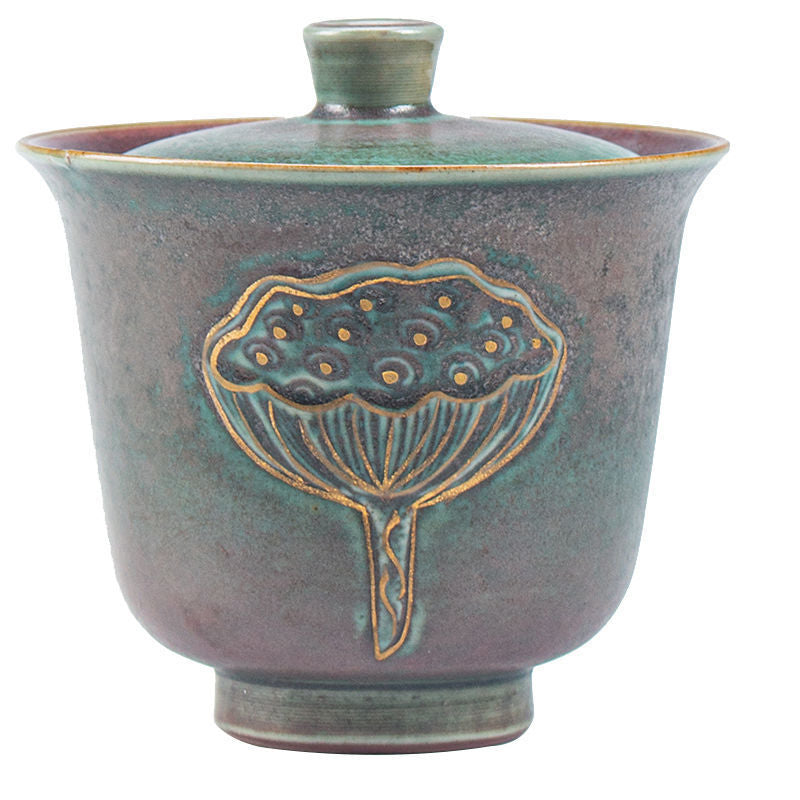Chinese Style Coarse Pottery Covered Bowl Ceramic Retro Kung Fu Tea Set Tea Cup