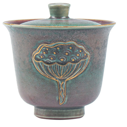 Chinese Style Coarse Pottery Covered Bowl Ceramic Retro Kung Fu Tea Set Tea Cup