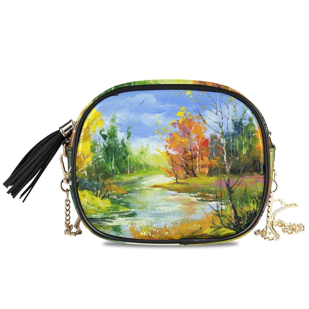 Small Shoulder Bag Retro Synthetic Leather Oil Painting Handbag Purse Crossbody