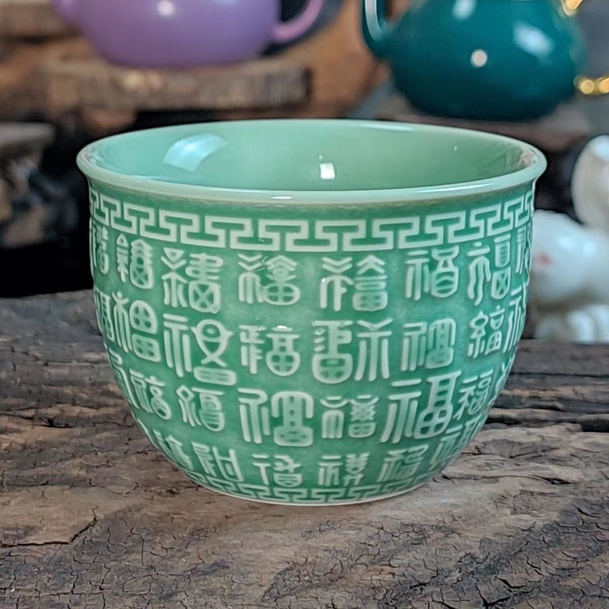 125ML！！！Chinese antique celadon hundred blessings master cup tea cup