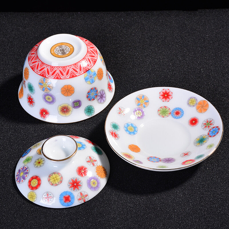 170ml Color Ceramic Pottery Sancai Covered Bowl Tea Cup Handmade Pottery Gaiwan