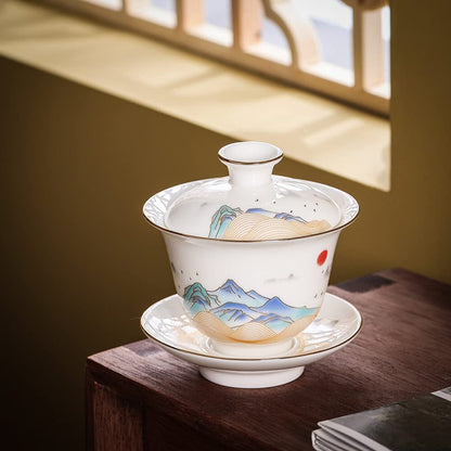 170ml Gaiwan Teacup Dehua Porcelain Bowl Kungfu Tea Set Tea Decor