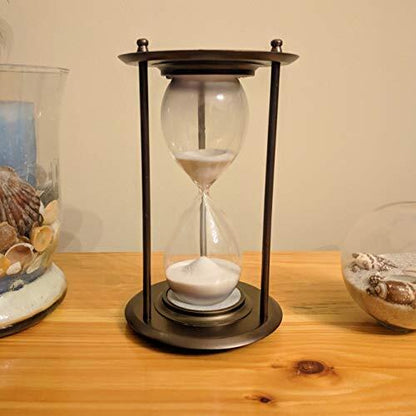 Large 3 Min 25 Sec Hourglass w\ Brushed Bronze Metal Housing, 8.5" tall