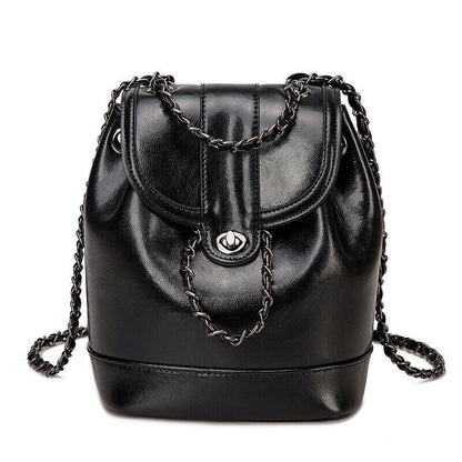 Genuine Leather Women's Drawstring Backpack, Travel Rucksack Chain Shoulder Bags