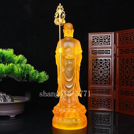 28cm Exquisitely Resin Ksitigarbha Bodhisattva Stand Buddha Statue Ornament
