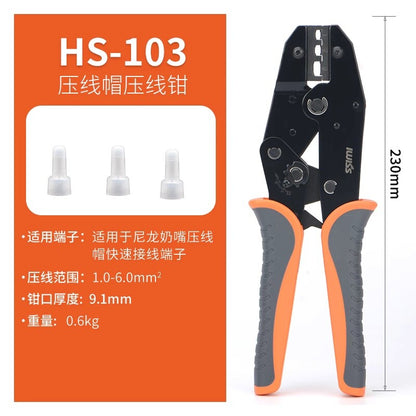 HS-103 Nylon Nipple Wire Cap Fast Terminal Crimping Pliers 0.5-6mm2 16-8AWG