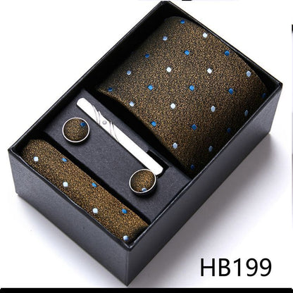 Men Neckties 5Pcs Business Ties Hanky Cufflink Set Clips Corbatas Gift Box 7.5cm