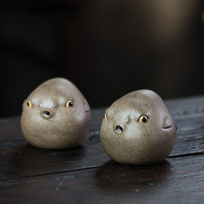 2.83" Creativity Yixing Purple Clay Tea Pet Pufferfish Statue Ornaments Handmade