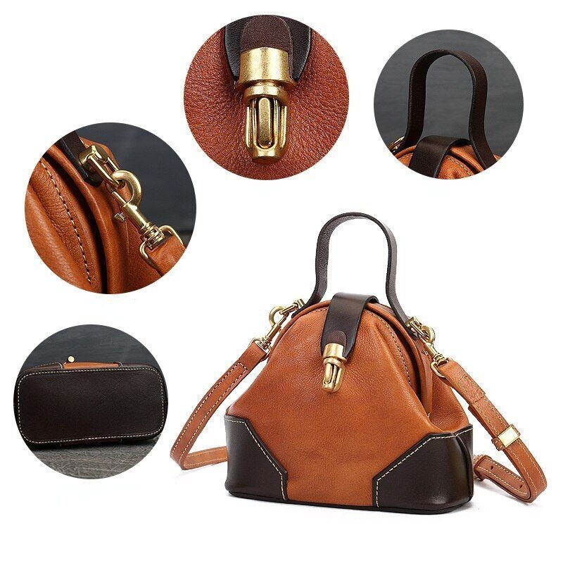Vintage Shoulder Bag Genuine Leather Bag Retro Handbag Crossbody Purse Polyester