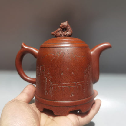 Chinese Yixing Zisha Clay Handmade Exquisite Teapot （高刻绘壶 低款：陈鸣远 )