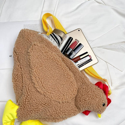 Plush Bag Cartoon Chicken Shoulder Bag Work Travel Women Handbags Crossbody Bag