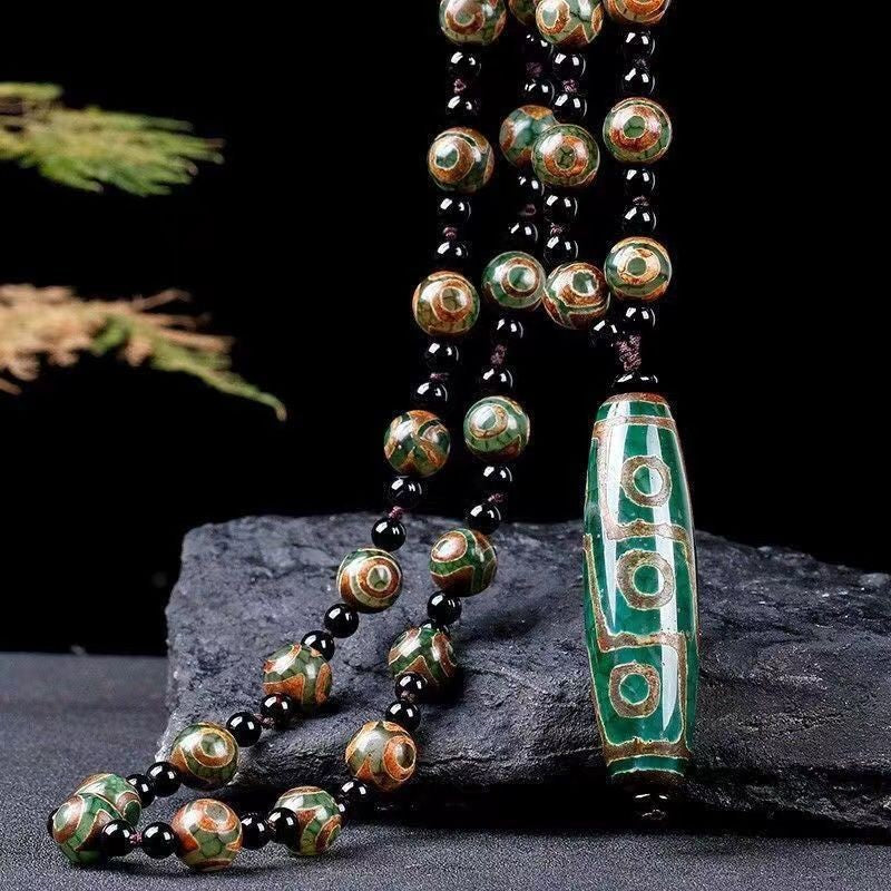 Authentic Tibetan 12 Eye Dzi Bead Pendant Necklace Natural Mineral Agate