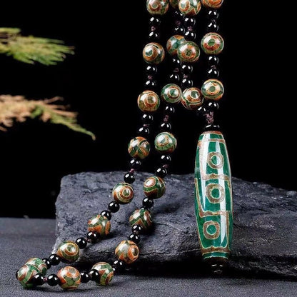 Authentic Tibetan 12 Eye Dzi Bead Pendant Necklace Natural Mineral Agate