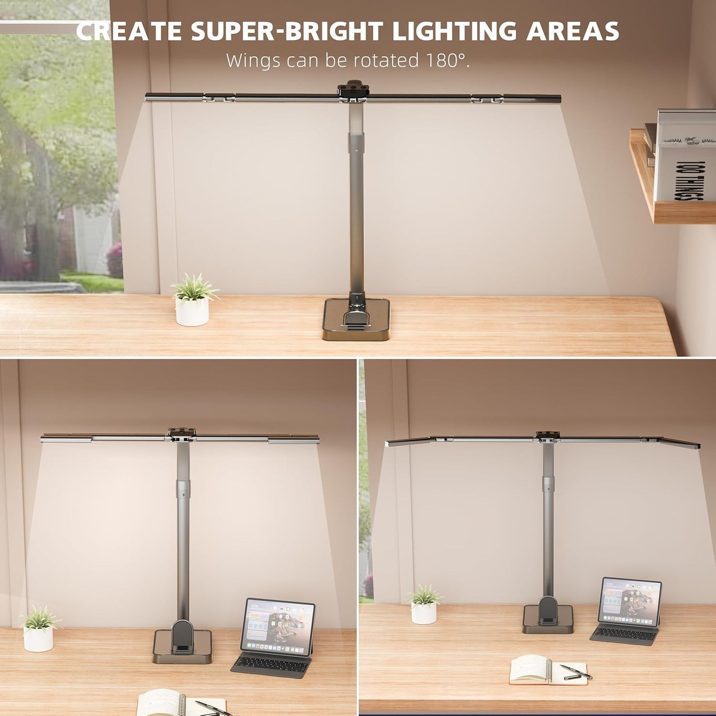 LED Desk Lamp for Home Office - 24W Bright Double Head Desk Light with Clamp Eye