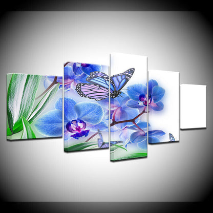 Print on Canvas HD Painting Wall Art Poster 5 panel Blue Butterfly No Framed