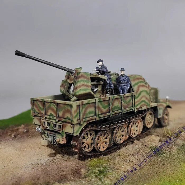 Small Scale Half-Track Truck Air Defense Sd.Kfz.7/2 Flak37 Camouflage Tank Model