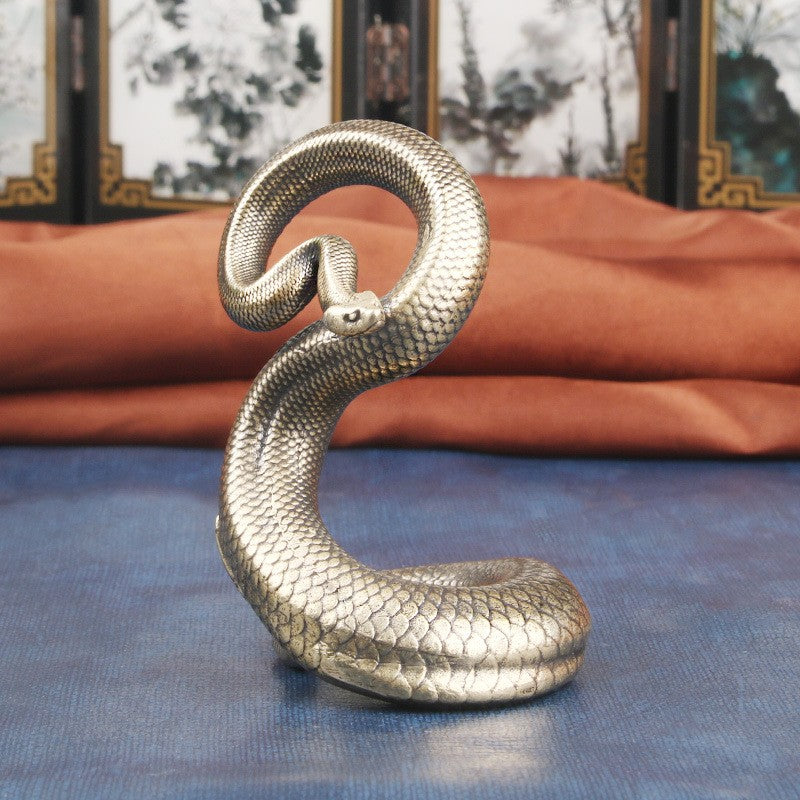 Brass Pythons Snake Statue Handcraft Figurine Artwork Amulet Office Home Decor