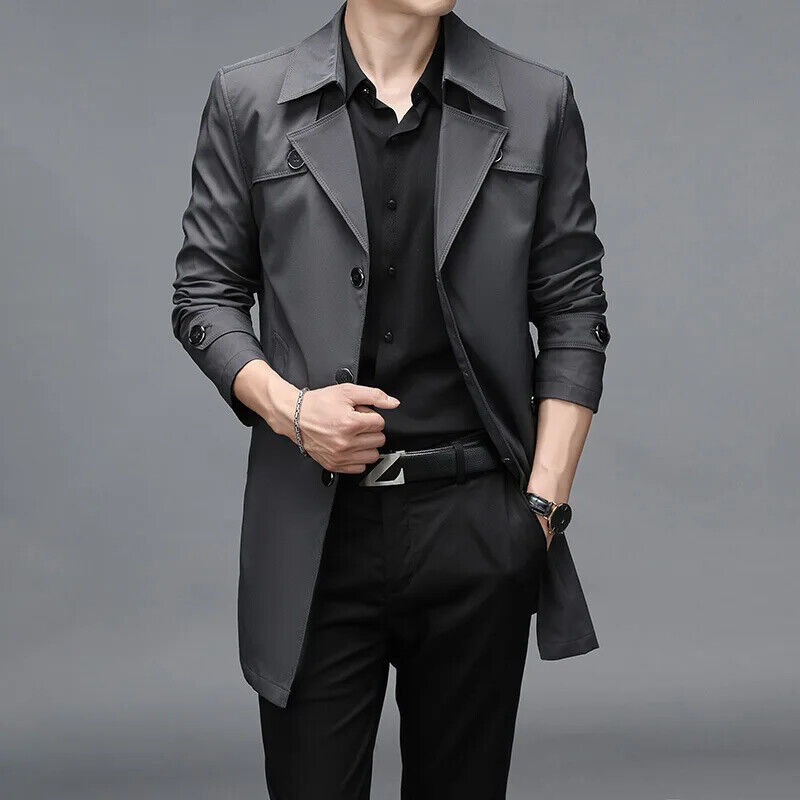 Spring Autumn Men Business Windbreaker Coat Mens Single Breasted Outerwear