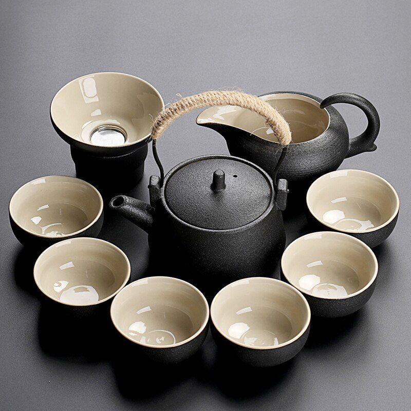 Solid Drinkware Ceramic Teapots Traditional Japanese Style Black Crockery Teacup