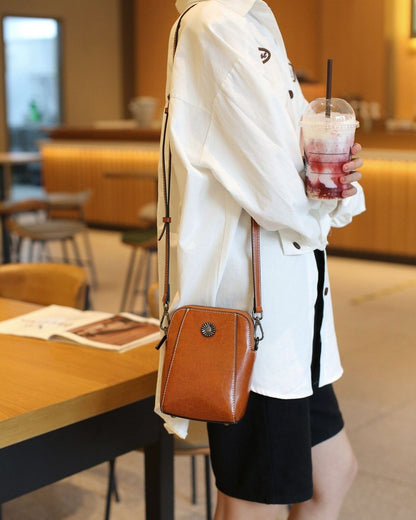 Split Leather Phone Bag Single Shoulder Messenger Cowhide Crossbody 16*18*9 CM