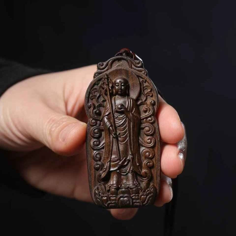 Agarwood Ksitigarbha Buddha Wood Carving Pendant | Buddhist Amulet