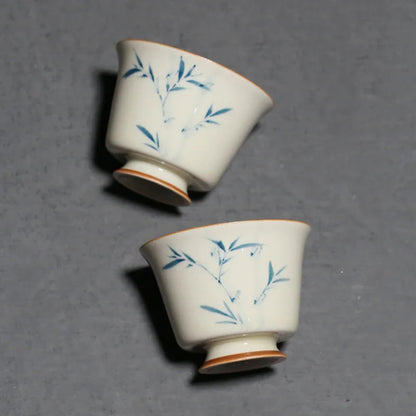 1 Pc Chinese Ceramic Tea Cup Handmade Bamboo Leaves Teacup Tea Bowl Set