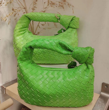 Leather Handbag Mini Shoulder Bag Purse Style Silver Weave Soft Underarm Bags