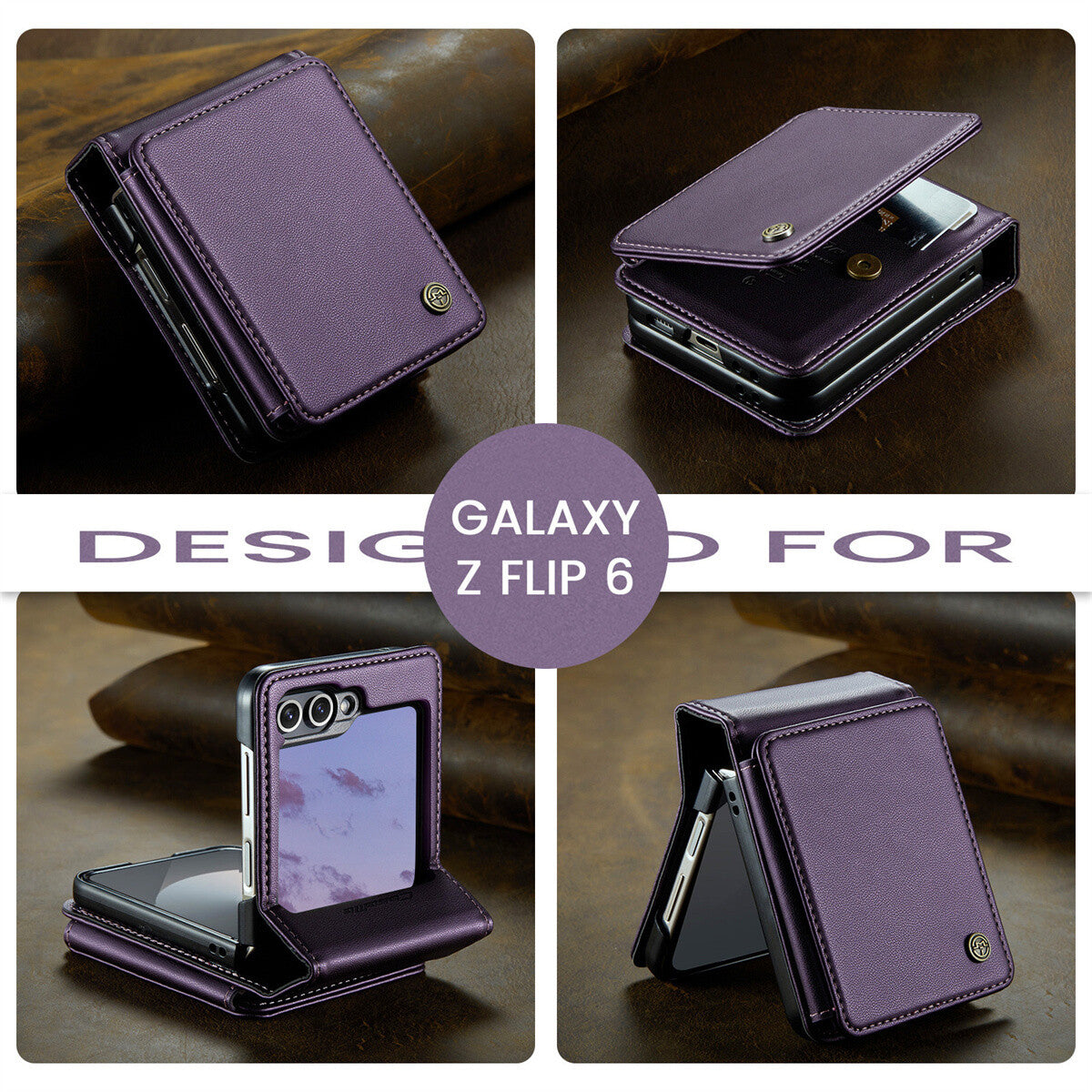 For Samsung Galaxy Z Flip 6 Case with RFID Blocking Card Holder Durable Leather