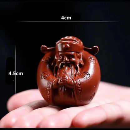 Purple Clay Tea Pet God of Wealth Figure Decor 4.5cm Tea Table Ornaments Tea Set