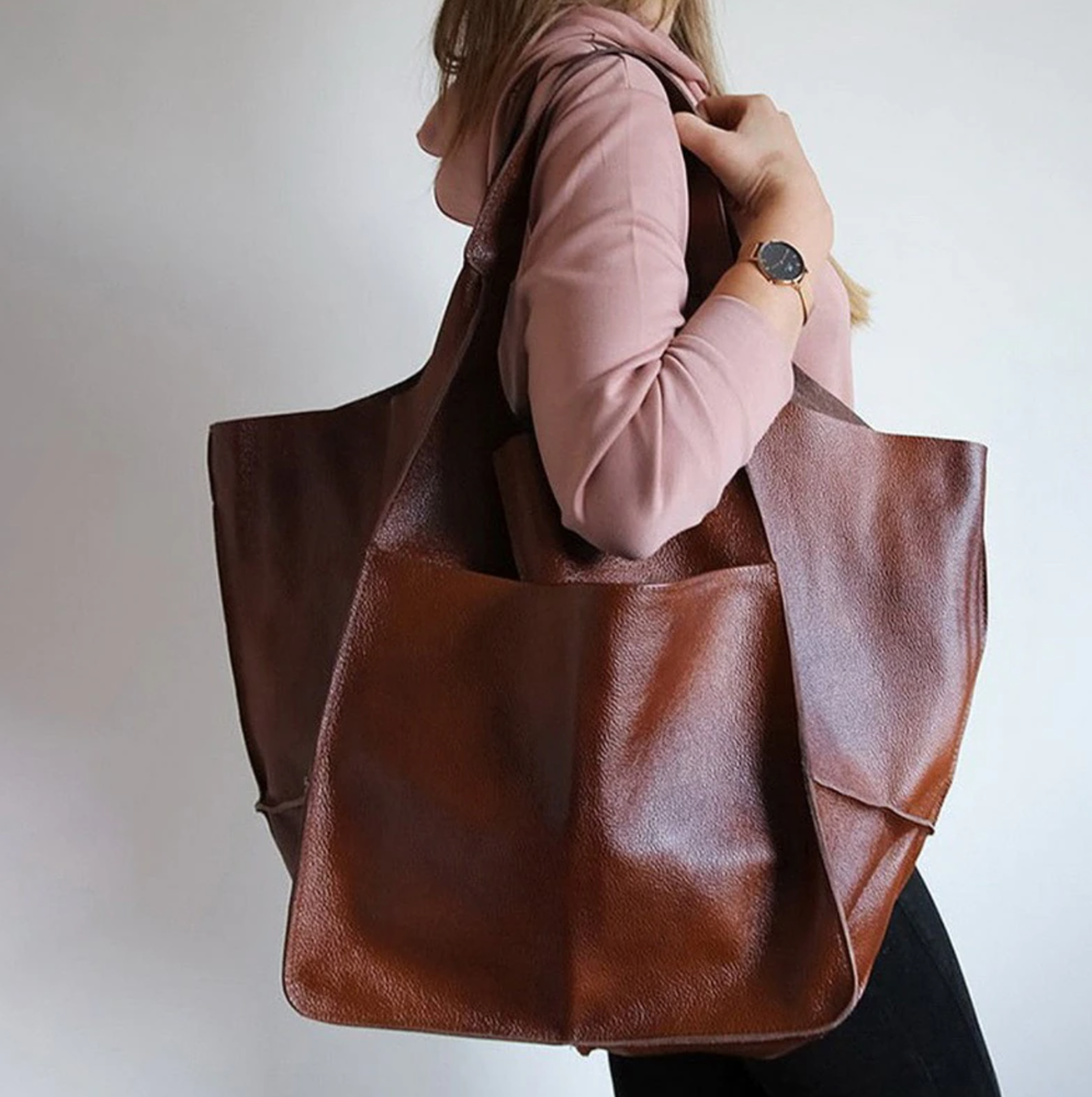 Women Large Capacity Soft Leather Casual Tote Shoulder Bag Retro Shopper Handbag