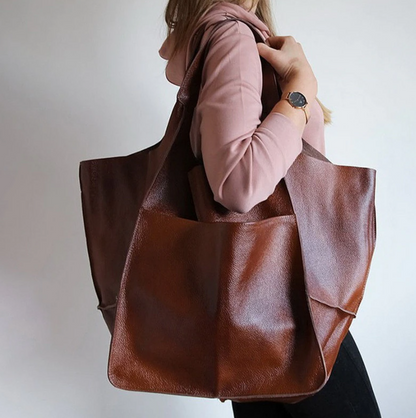 Women Large Capacity Soft Leather Casual Tote Shoulder Bag Retro Shopper Handbag