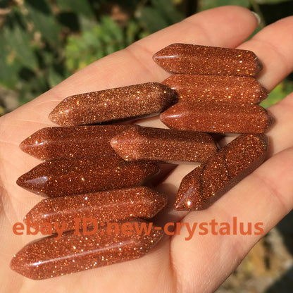 5PC Red goldstone Obelisk pendant quartz Crystal Wand Double Point Healing