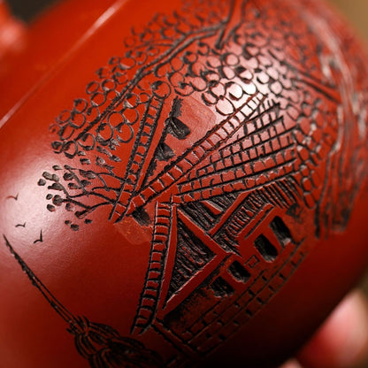 110ml Tea Pot Ball Shaped Infuser Holes Full Handmade Carved House Marked Xishi