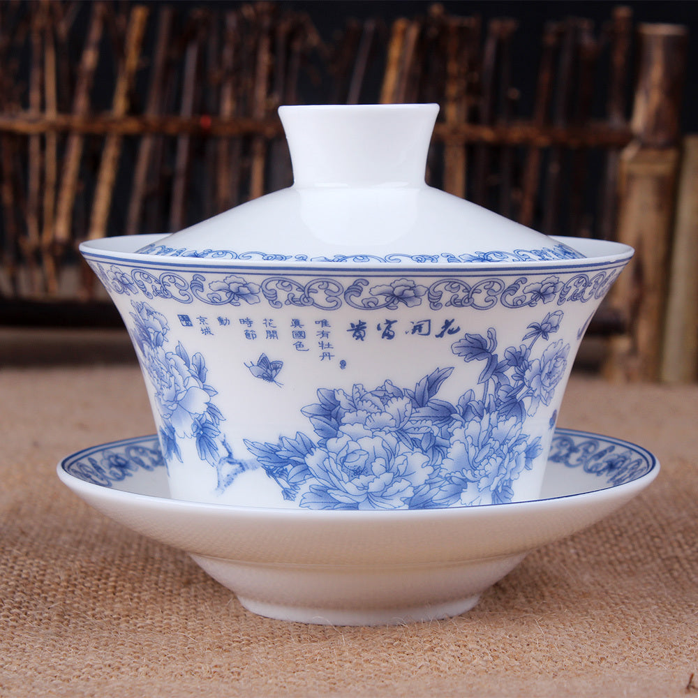 Chinese Tea Cup Gaiwan Tureen Porcelain Handpainted Flower Ceramic Tea Bowl Lid