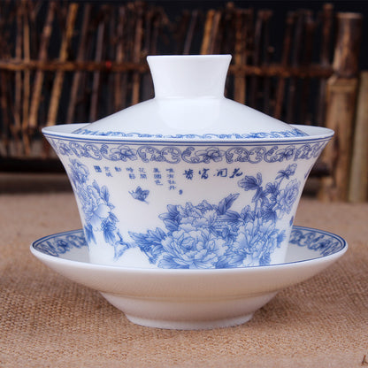 Chinese Tea Cup Gaiwan Tureen Porcelain Handpainted Flower Ceramic Tea Bowl Lid