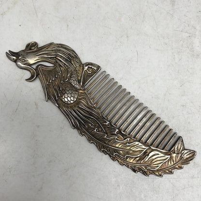 Antique White Gilt Silver Copper Comb Retro Phoenix Pattern Ethnic Style Comb