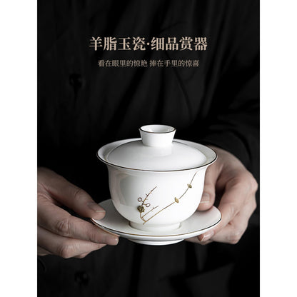 Jade White Porcelain Gaiwan Tea Cup 180ml 6.2oz Chinese Kung Fu Tea Set