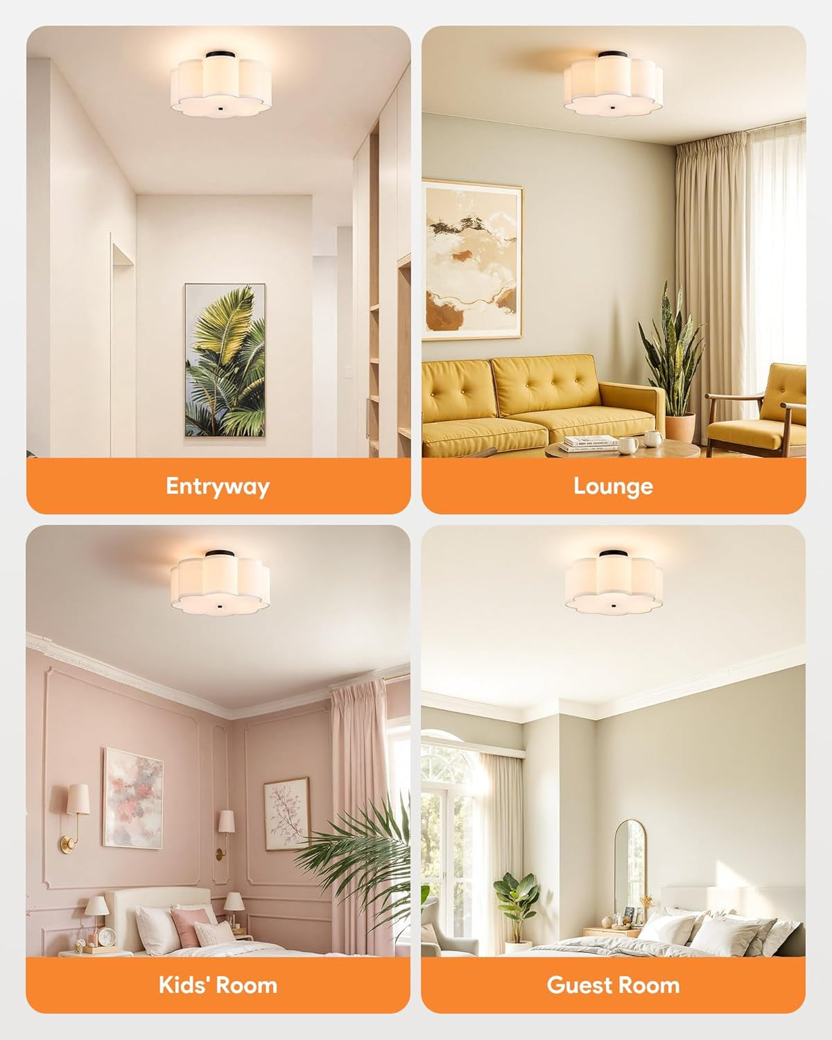 Semi-Flush Mount Ceiling Light, 15.7" Modern 3-Light Ceiling Light Fixture with