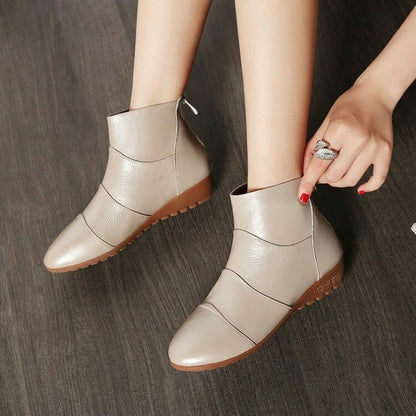 Women Chelsea Wedge Heels Flats Ankle Boots Beige Plus Size New Back Zip Shoes @