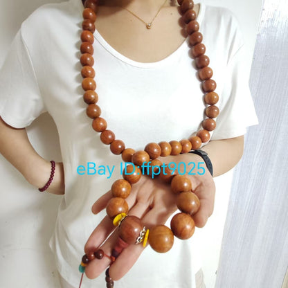 20mm*59 Natural Wood Prayer Beads Shaolin Temple Buddha Blessing Lucky Necklace