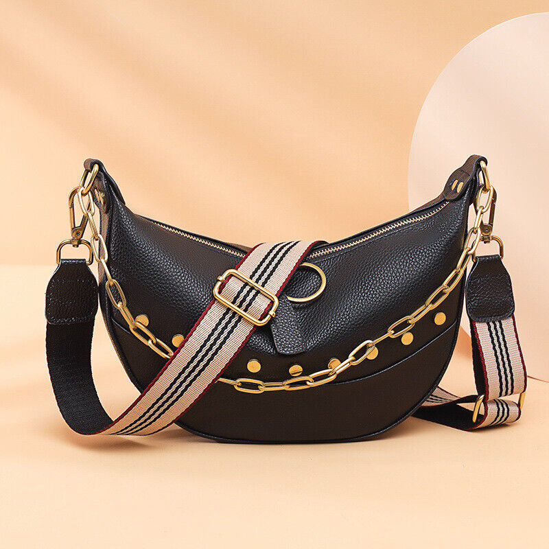 Women's Real Leather Sling Shoulder Bags, Fashion Chain Underarm Bag Crossbody