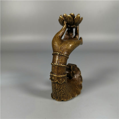 China Bronze Copper Lotus Buddha Hand Incense