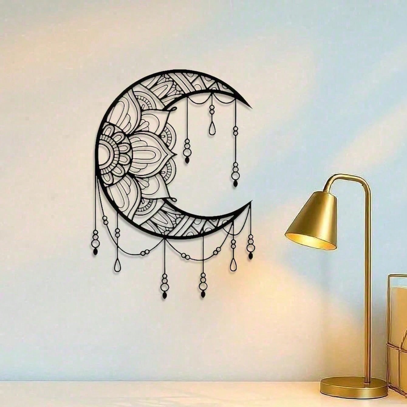 CIFbuy Bohemian Mandala Metal Moon Wall Art for Yoga Room Decor Gift