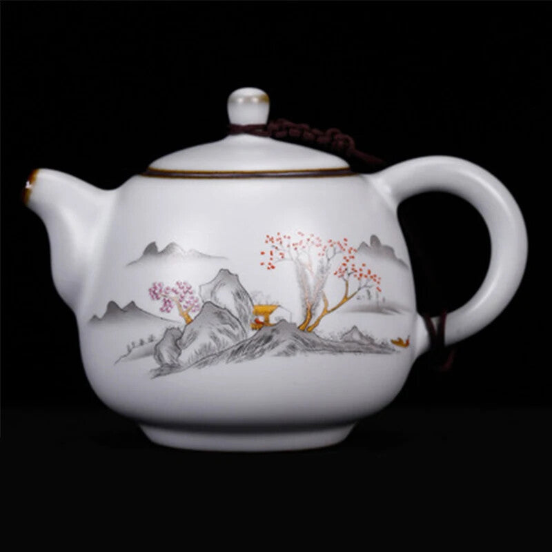 Ru Kiln Moon White Teapot Ceramic Ru Porcelain Open Teapot Retro Kung Fu Tea Set