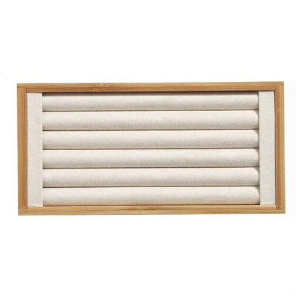 Jewelry Rings Display Holders Bamboo Beige Tray Organizer Stands 22.4x11.2x2.3cm