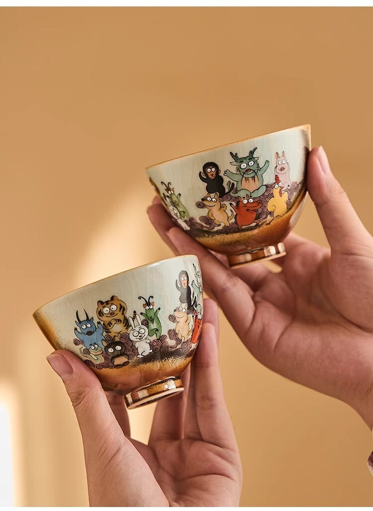 100cc China JingDeZhen Hand Drawing 12 zodiac master tea cup beauty ceramic cup