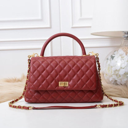 20/26/28 Quilted Real Leather Flap Purse Tote Shoulder Bag Handbag w/ Chains