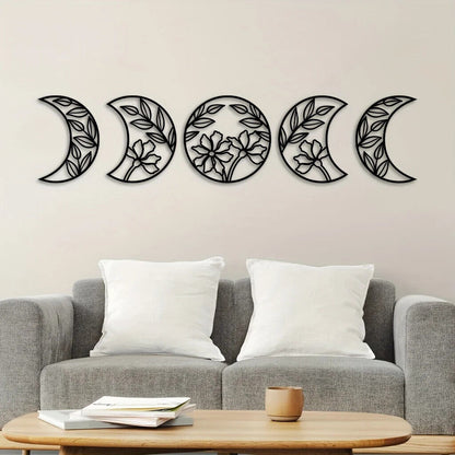 5pcs Moon Phase Wall Hanging Decor Flower Leaf Wall Art Decor Nordic Decoration